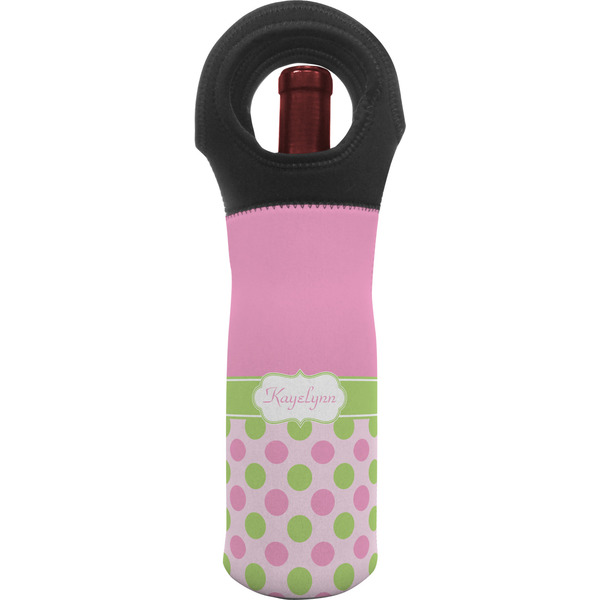 Custom Pink & Green Dots Wine Tote Bag w/ Name or Text