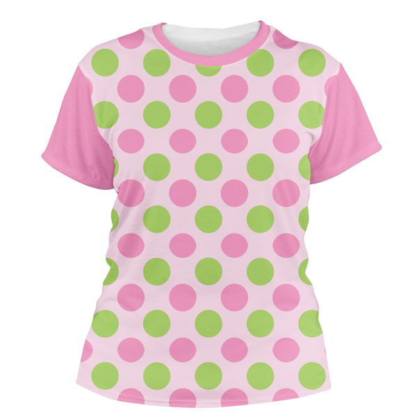 Custom Pink & Green Dots Women's Crew T-Shirt
