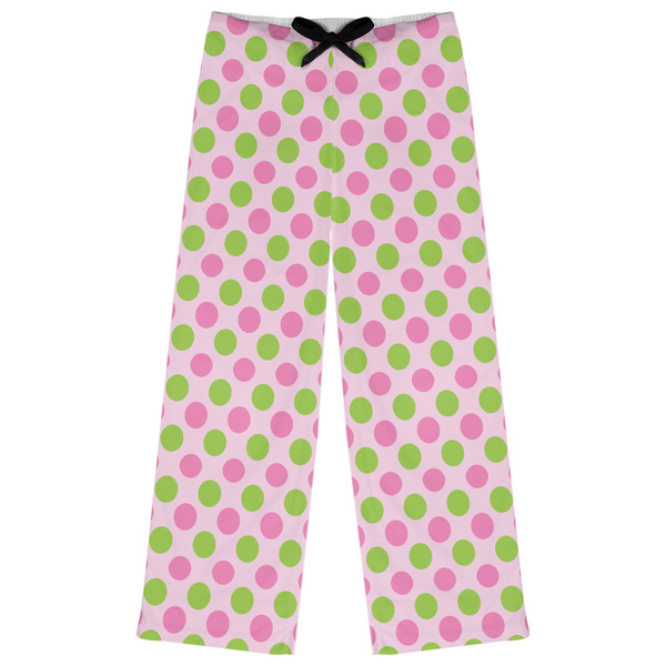 Custom Pink & Green Dots Womens Pajama Pants - S