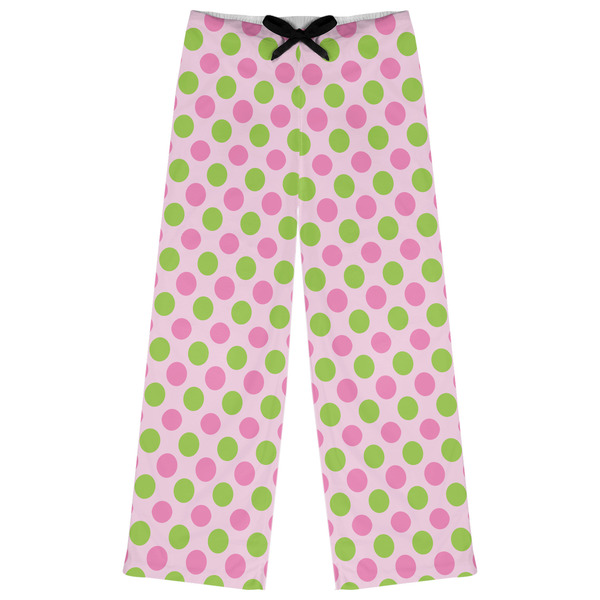 Custom Pink & Green Dots Womens Pajama Pants - XS