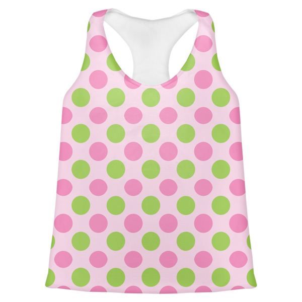 Custom Pink & Green Dots Womens Racerback Tank Top - Large