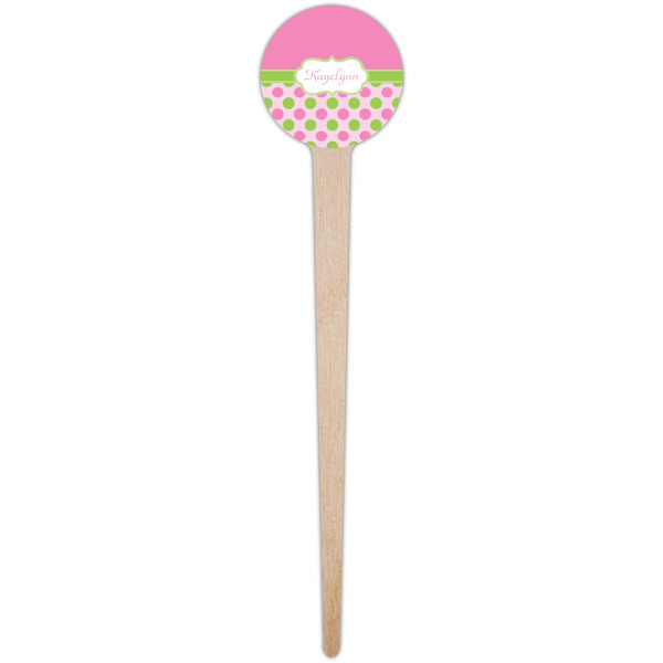 Pink & Green Dots Wooden 4" Food Pick - Round - Single Pick