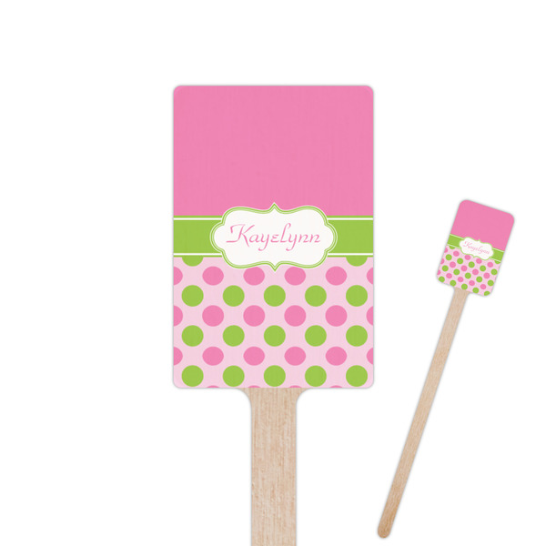 Custom Pink & Green Dots Rectangle Wooden Stir Sticks (Personalized)