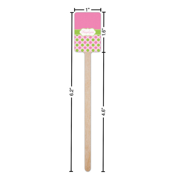 Pink & Green Dots Wooden 6.25" Stir Stick - Rectangular - Dimensions
