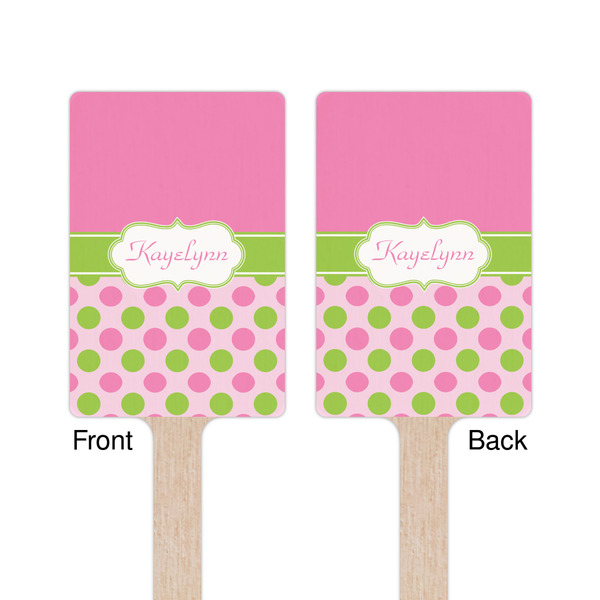 Pink & Green Dots Wooden 6.25" Stir Stick - Rectangular - Double Sided - Front & Back