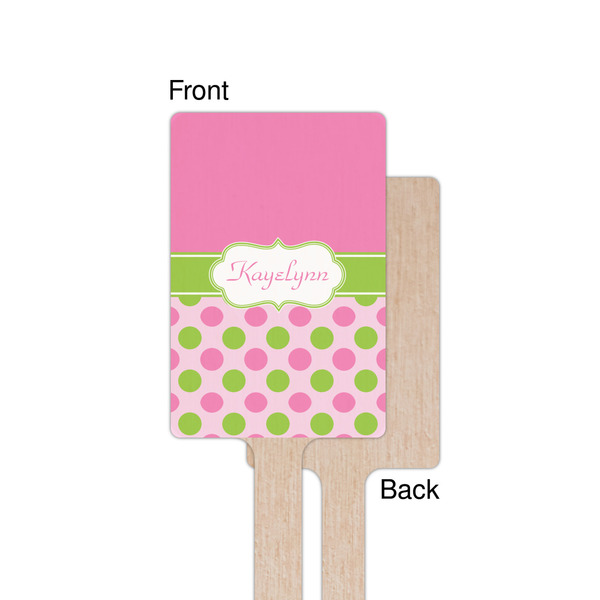 Pink & Green Dots Wooden 6.25" Stir Stick - Rectangular - Single - Front & Back