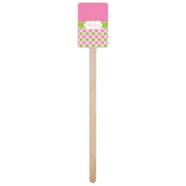 Pink & Green Dots Wooden 6.25" Stir Stick - Rectangular - Single Stick