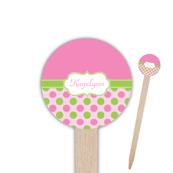 Pink & Green Dots Round Wooden Food Picks (Personalized)