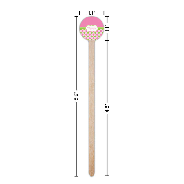 Pink & Green Dots Wooden 6" Stir Stick - Round - Dimensions