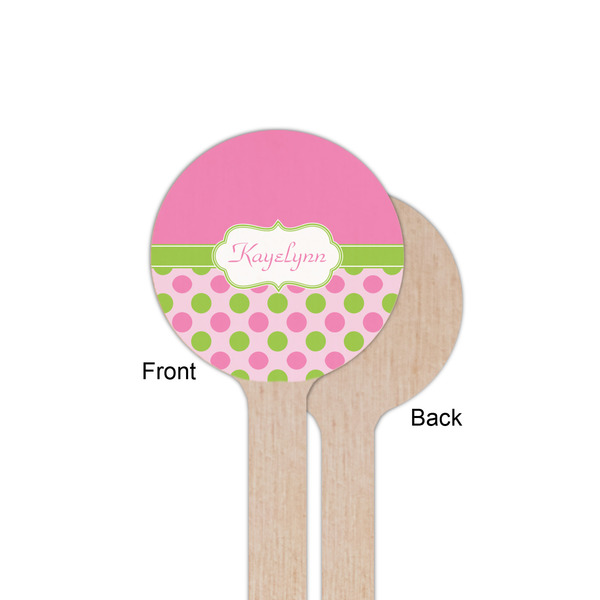 Pink & Green Dots Wooden 6" Stir Stick - Round - Single Sided - Front & Back