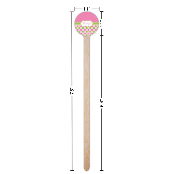 Pink & Green Dots Wooden 7.5" Stir Stick - Round - Dimensions