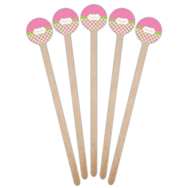Pink & Green Dots Wooden 7.5" Stir Stick - Round - Fan View