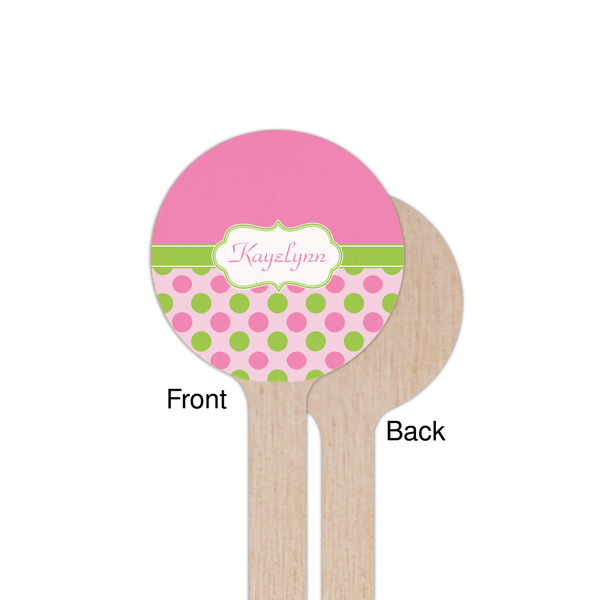 Pink & Green Dots Wooden 7.5" Stir Stick - Round - Single Sided - Front & Back
