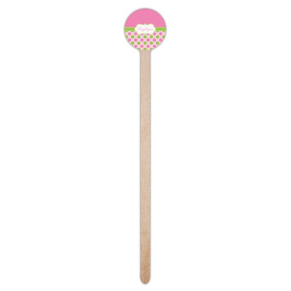 Pink & Green Dots Wooden 7.5" Stir Stick - Round - Single Stick
