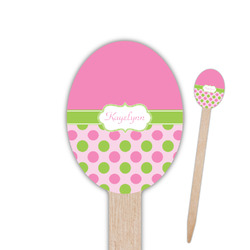 Pink & Green Dots Oval Wooden Food Picks - Single Sided (Personalized)