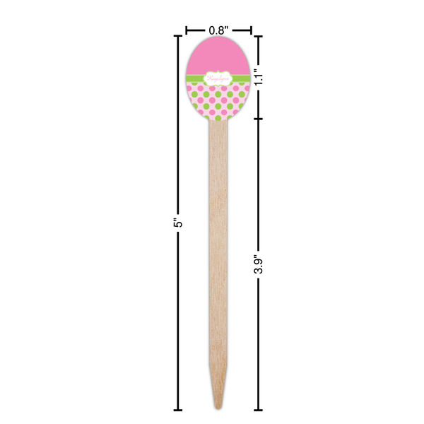Pink & Green Dots Wooden Food Pick - Oval - Dimensions