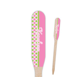 Pink & Green Dots Paddle Wooden Food Picks - Single Sided (Personalized)