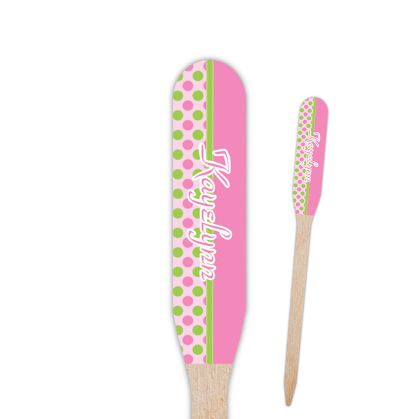 Custom Pink & Green Dots Paddle Wooden Food Picks - Double Sided (Personalized)