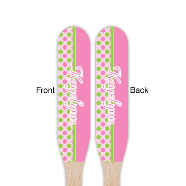 Pink & Green Dots Wooden Food Pick - Paddle - Double Sided - Front & Back