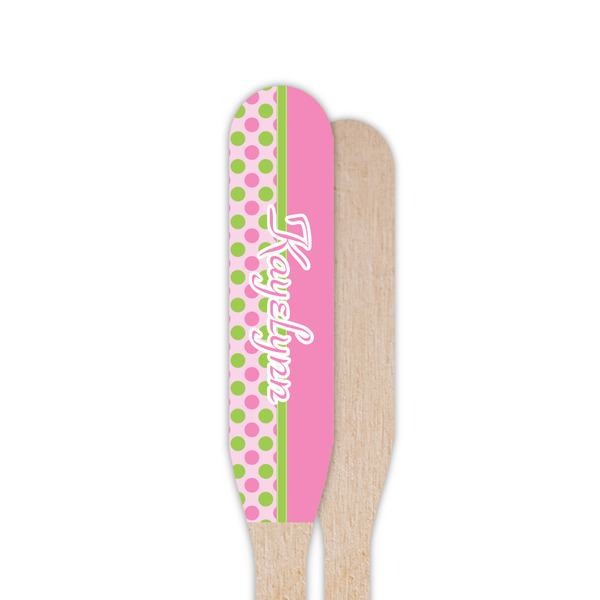 Pink & Green Dots Wooden Food Pick - Paddle - Single Sided - Front & Back