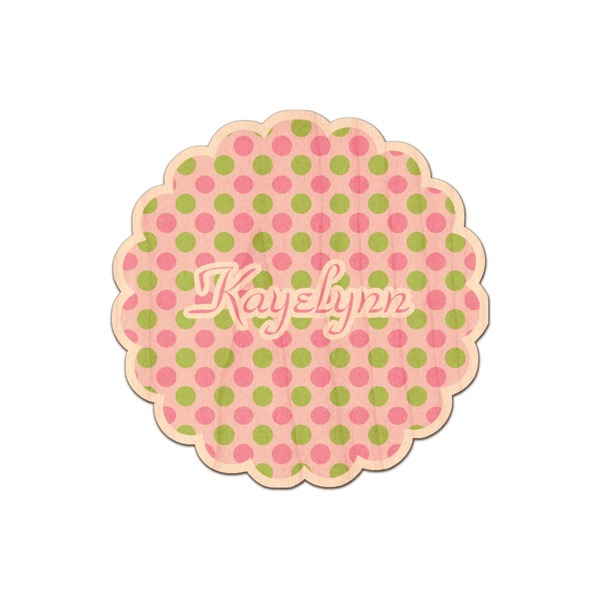 Custom Pink & Green Dots Genuine Maple or Cherry Wood Sticker (Personalized)