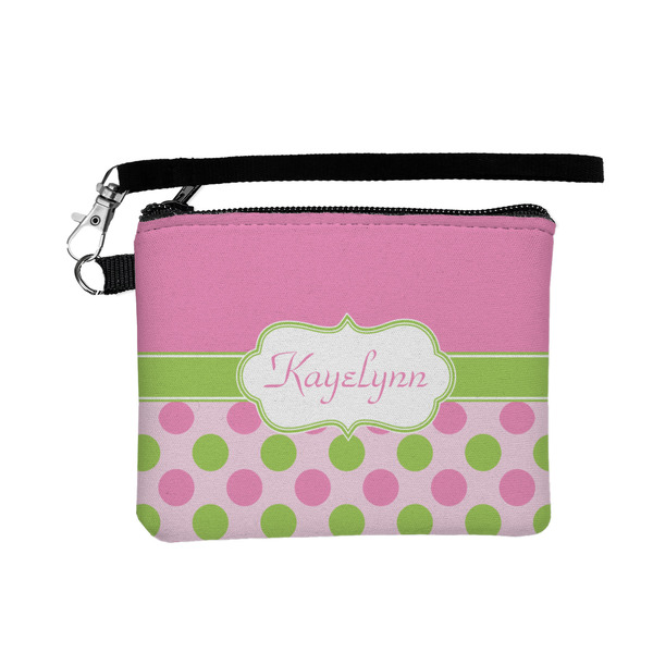 Custom Pink & Green Dots Wristlet ID Case w/ Name or Text