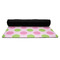 Pink & Green Dots Yoga Mat Rolled up Black Rubber Backing