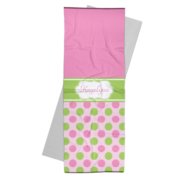 Custom Pink & Green Dots Yoga Mat Towel (Personalized)