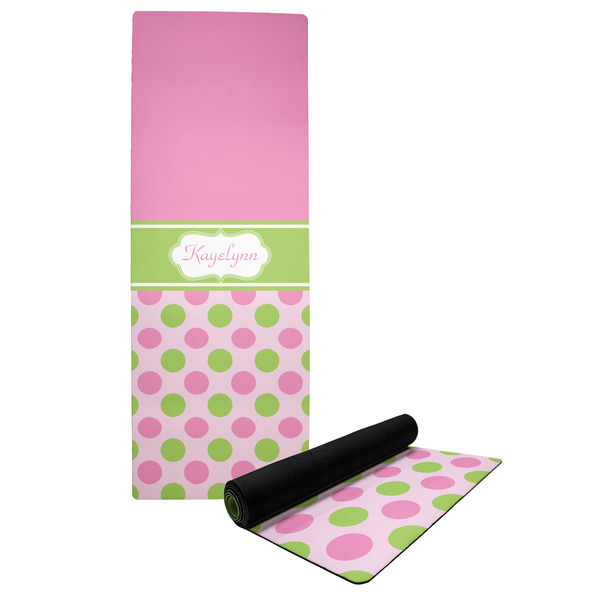 Custom Pink & Green Dots Yoga Mat w/ Name or Text
