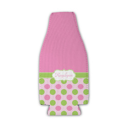 Pink & Green Dots Zipper Bottle Cooler (Personalized)