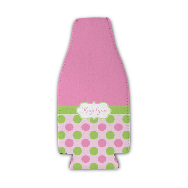 Custom Pink & Green Dots Zipper Bottle Cooler (Personalized)