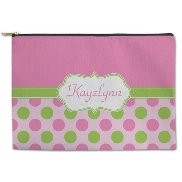 Custom Pink & Green Dots Zipper Pouch (Personalized)