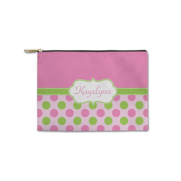 Custom Pink & Green Dots Zipper Pouch - Small - 8.5"x6" (Personalized)
