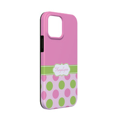 Pink & Green Dots iPhone Case - Rubber Lined - iPhone 13 Mini (Personalized)