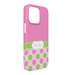 Pink & Green Dots iPhone Case - Plastic - iPhone 13 Pro Max (Personalized)