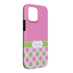 Pink & Green Dots iPhone Case - Rubber Lined - iPhone 13 Pro Max (Personalized)