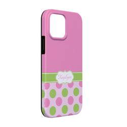 Pink & Green Dots iPhone Case - Rubber Lined - iPhone 13 Pro (Personalized)