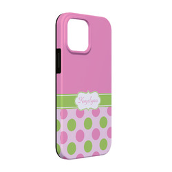 Pink & Green Dots iPhone Case - Rubber Lined - iPhone 13 (Personalized)