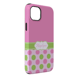 Pink & Green Dots iPhone Case - Rubber Lined - iPhone 14 Plus (Personalized)