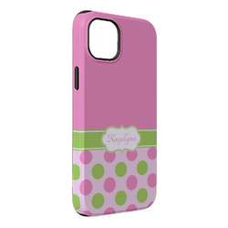 Pink & Green Dots iPhone Case - Rubber Lined - iPhone 14 Pro Max (Personalized)