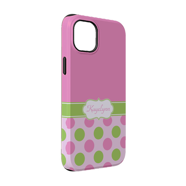 Custom Pink & Green Dots iPhone Case - Rubber Lined - iPhone 14 (Personalized)