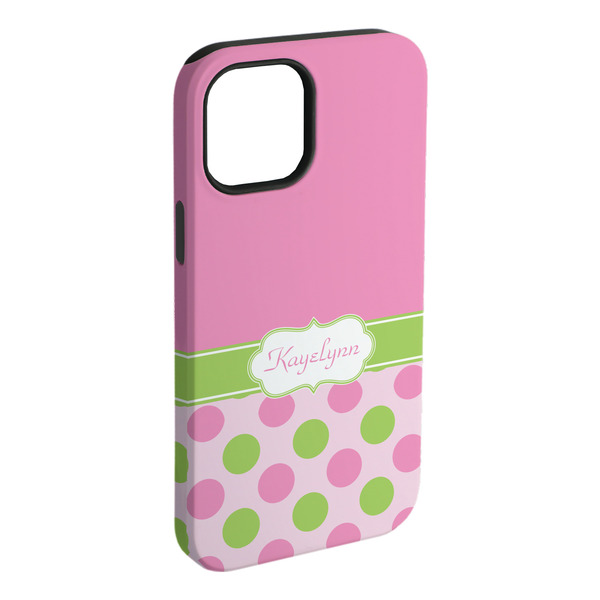 Custom Pink & Green Dots iPhone Case - Rubber Lined - iPhone 15 Plus (Personalized)