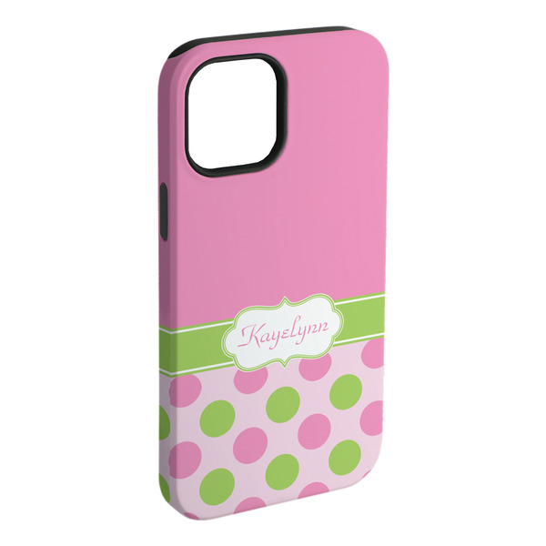 Custom Pink & Green Dots iPhone Case - Rubber Lined - iPhone 15 Pro Max (Personalized)
