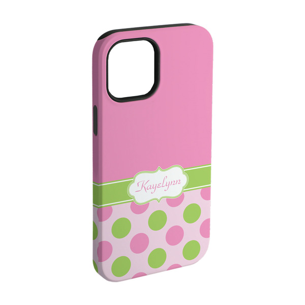 Custom Pink & Green Dots iPhone Case - Rubber Lined - iPhone 15 Pro (Personalized)