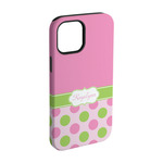 Pink & Green Dots iPhone Case - Rubber Lined - iPhone 15 (Personalized)