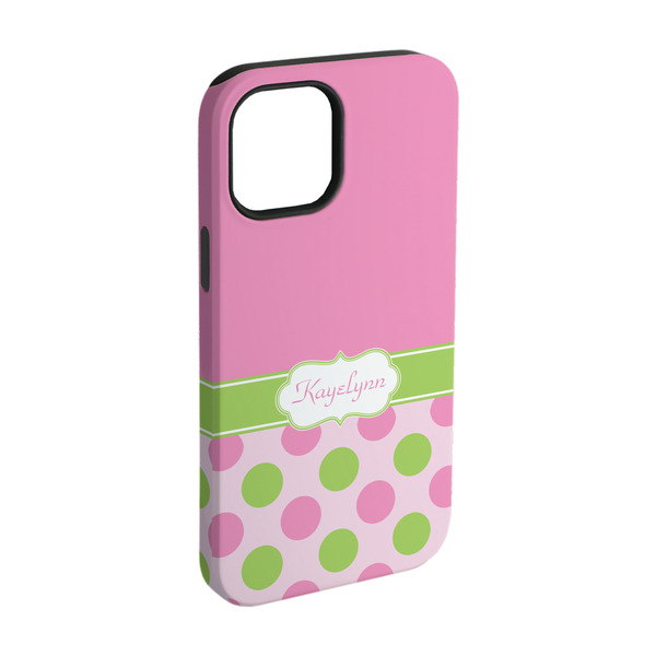 Custom Pink & Green Dots iPhone Case - Rubber Lined - iPhone 15 (Personalized)