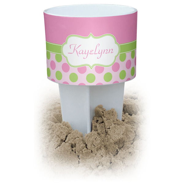Custom Pink & Green Dots Beach Spiker Drink Holder (Personalized)