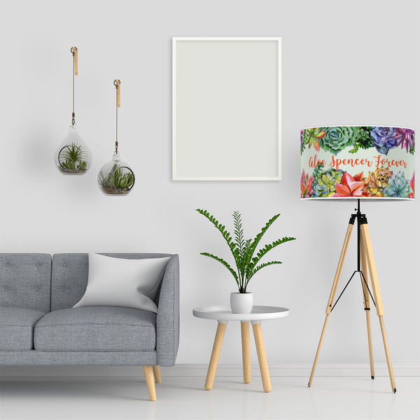 Succulents 12" Drum Lampshade - LIFESTYLE