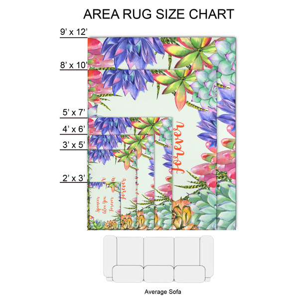 Succulents 2'x3' Indoor Area Rugs - Size Chart
