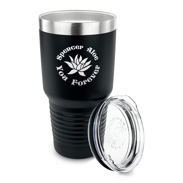 Succulents 30 oz Stainless Steel Ringneck Tumblers - Black - LID OFF
